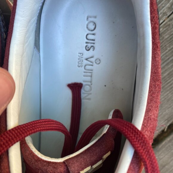 Louis Vuitton Burgundy/Black Suede and Leather Logo Lace Up Sneakers Size 7 - Picture 11 of 14